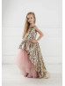 Gold Sequins Blush Pink Tulle High Low Flower Girl Dress